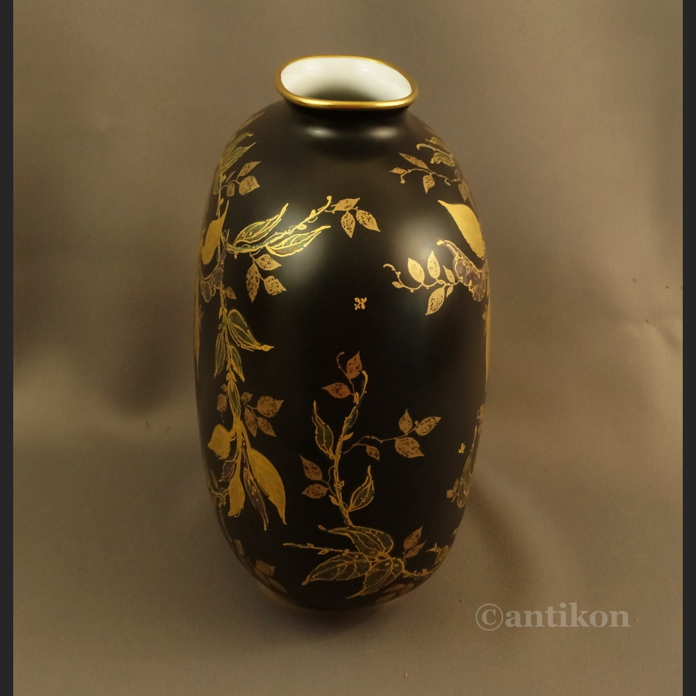 Ręcznie malowany wazon Rosenthal czarno złoty Ręcznie malowany wazon Rosenthal czarno złoty