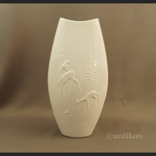 Wazon myśliwski biały z sarnami wys. 37 cm 