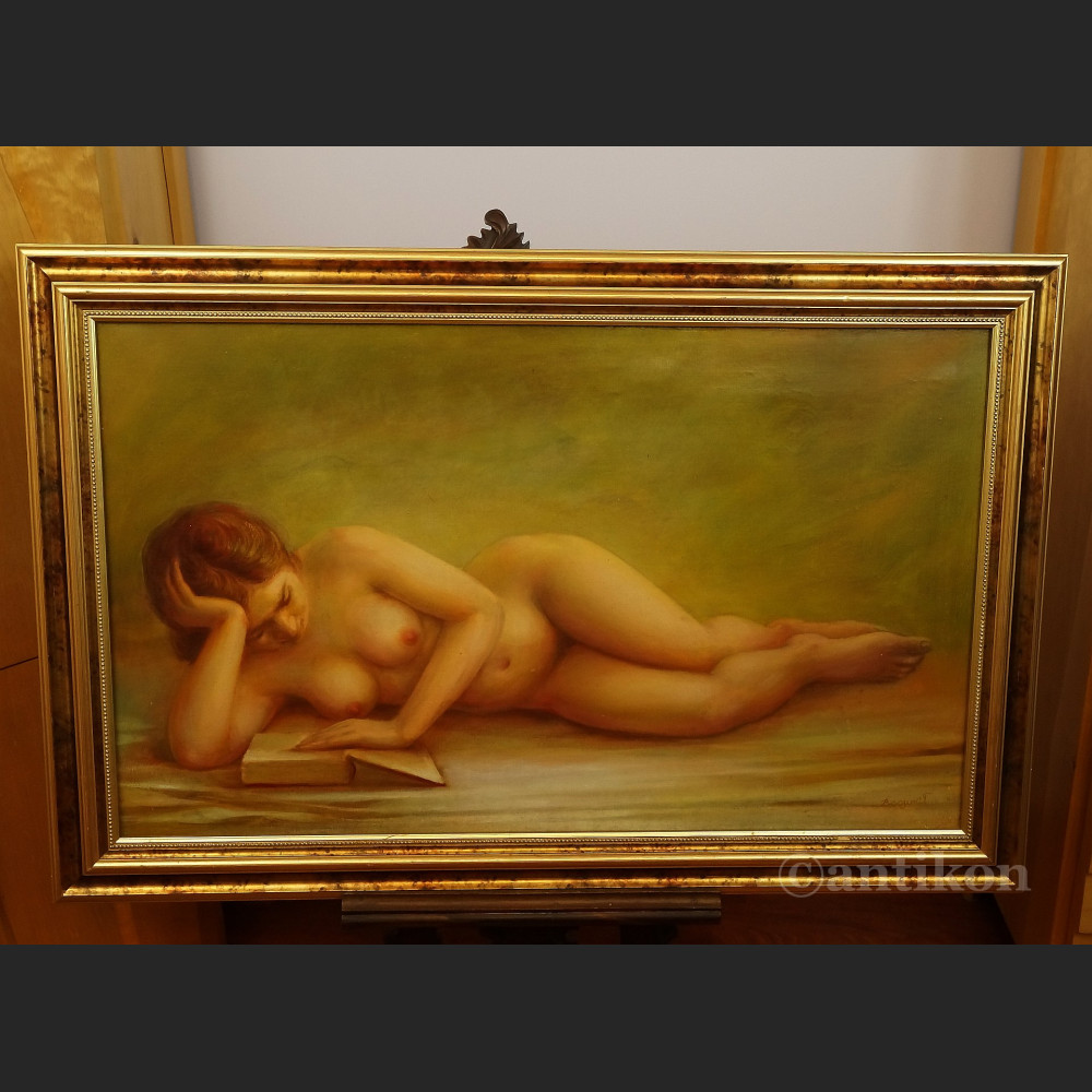 Obraz olejny akt kobiety z książką 