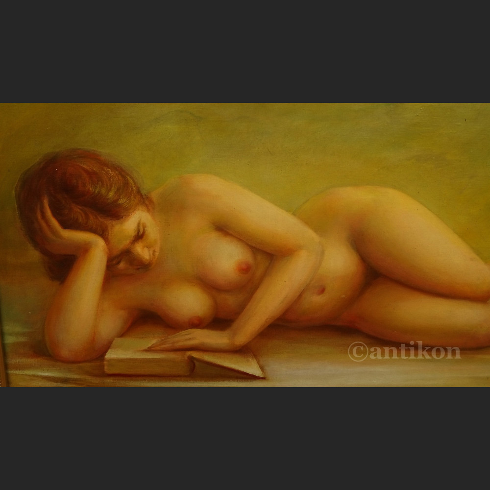 Obraz Akt kobiety z książką olejny  Obraz Akt kobiety z książką olejny