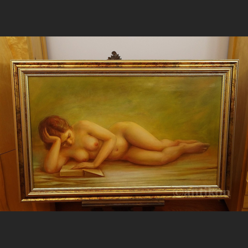 Obraz olejny akt kobiety z książką 