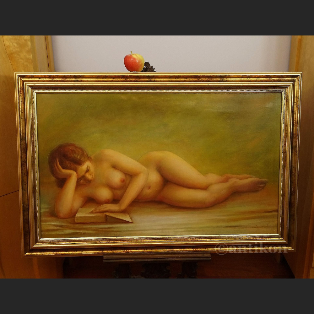 Obraz Akt kobiety z książką olejny  Obraz Akt kobiety z książką olejny