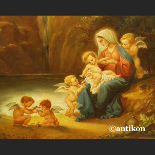Madonna z aniołami przy wodospadzie obraz olejny Madonna z aniołami przy wodospadzie obraz olejny