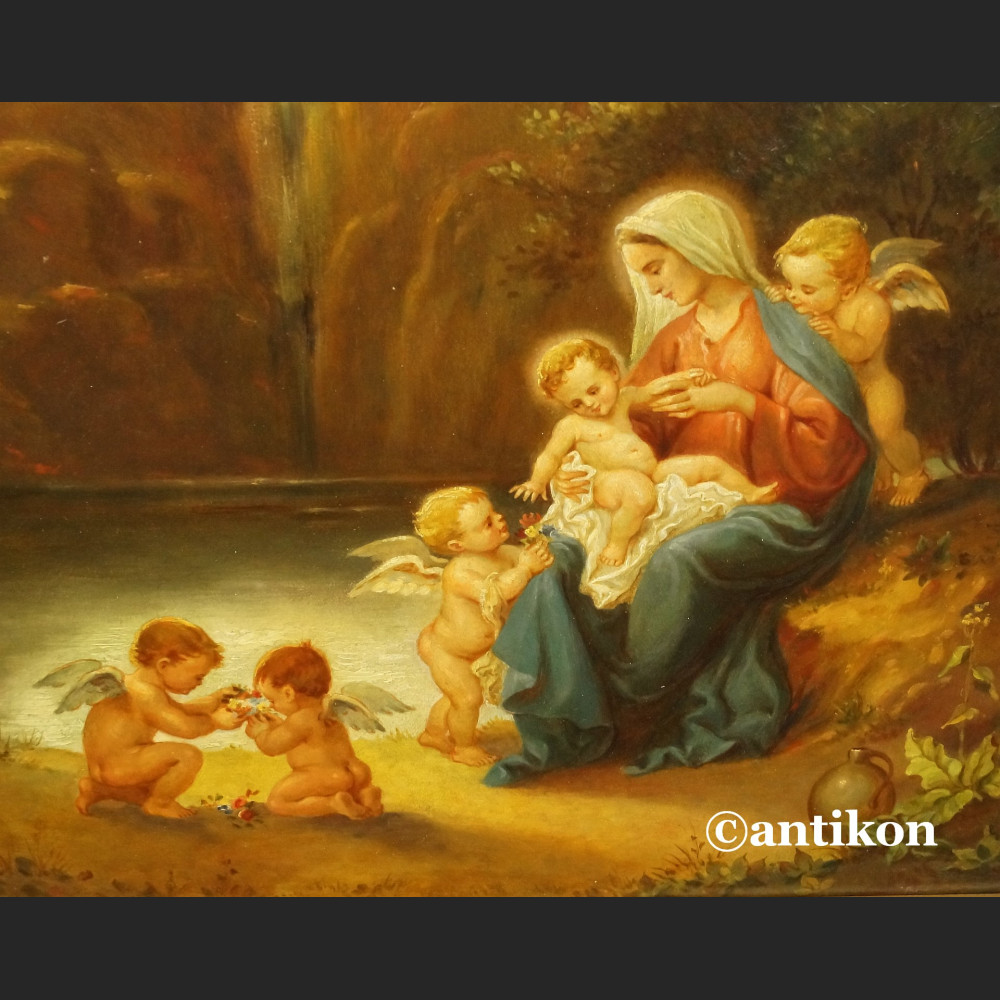 Madonna z aniołami przy wodospadzie obraz olejny Madonna z aniołami przy wodospadzie obraz olejny