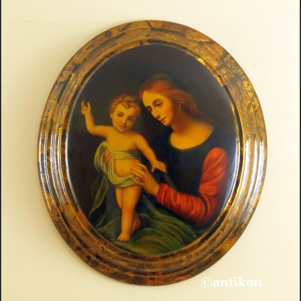 Madonna z Jezusem obraz na owalnym medalionie 