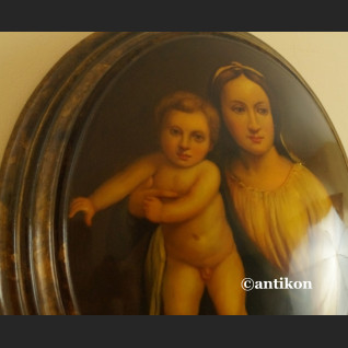 Włoska Madonna obraz na drewnianym medalionie 