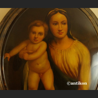 Włoska Madonna obraz na drewnianym medalionie 