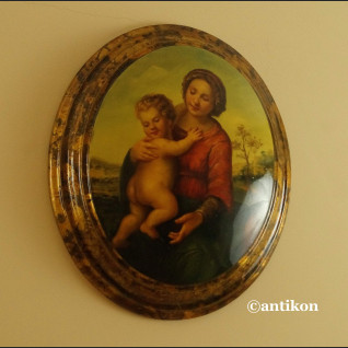 Barokowa Madonna obraz na drewnianym medalionie 