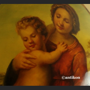 Barokowa Madonna obraz na drewnianym medalionie 