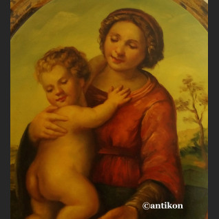 Barokowa Madonna obraz na drewnianym medalionie 