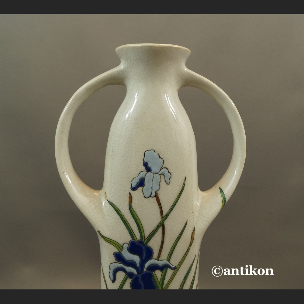 Ręcznie malowany wazon z irysami piękny  Ręcznie malowany wazon z irysami piękny