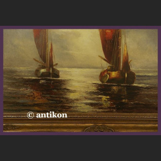 ŁODZIE MARYNISTYKA PRZEŚLICZNY SYG. OBRAZ STARY OLEJ NA PŁÓTNIE PIĘKNA RAMA