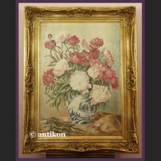 MARTWA NATURA PIWONIE W WAZONIE ORYGINALNY OBRAZ OLEJNY SYG.