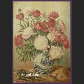 MARTWA NATURA PIWONIE W WAZONIE ORYGINALNY OBRAZ OLEJNY SYG.