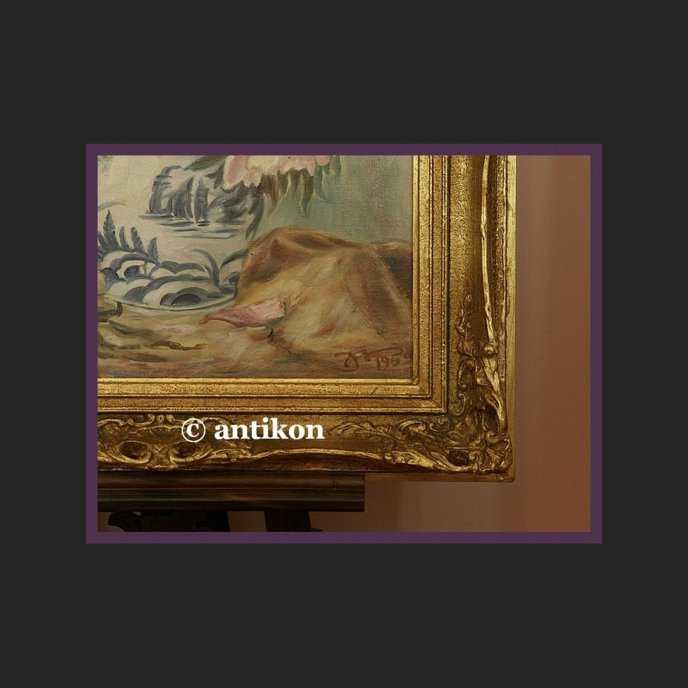 MARTWA NATURA PIWONIE W WAZONIE ORYGINALNY OBRAZ OLEJNY SYG.