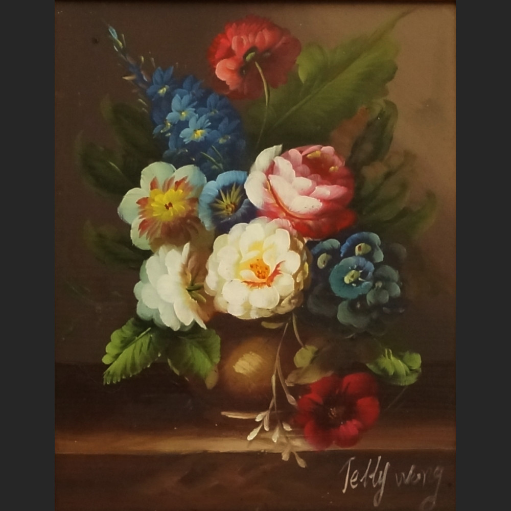 Miniatura z kwiatami złota rama  Miniatura z kwiatami złota rama