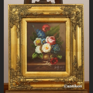 Miniatura z kwiatami złota rama  Miniatura z kwiatami złota rama