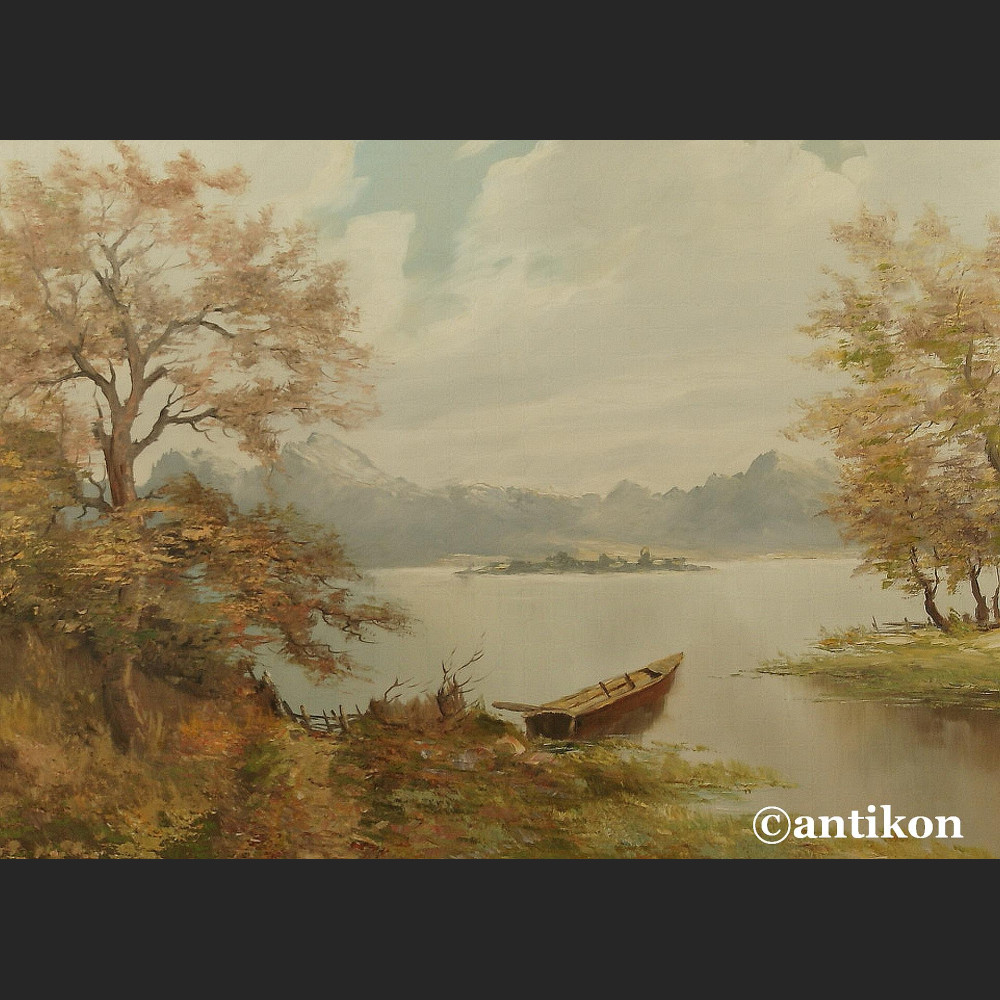 Pejzaż nad jeziorem obraz w ramie Pejzaż nad jeziorem obraz w ramie