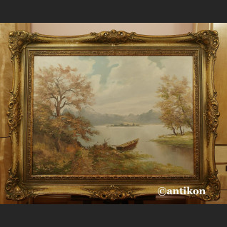 Pejzaż nad jeziorem obraz w ramie 