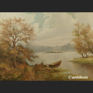 Pejzaż nad jeziorem obraz w ramie Pejzaż nad jeziorem obraz w ramie