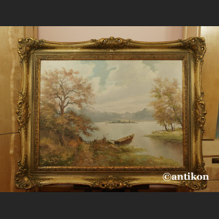 Pejzaż nad jeziorem obraz w ramie Pejzaż nad jeziorem obraz w ramie