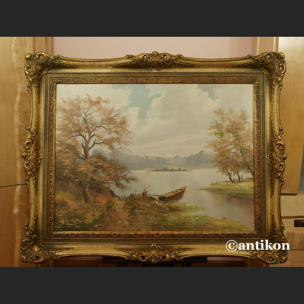 Pejzaż nad jeziorem obraz w ramie Pejzaż nad jeziorem obraz w ramie