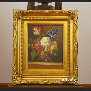 Miniatury z kwiatami w złotej ramie para obrazów 