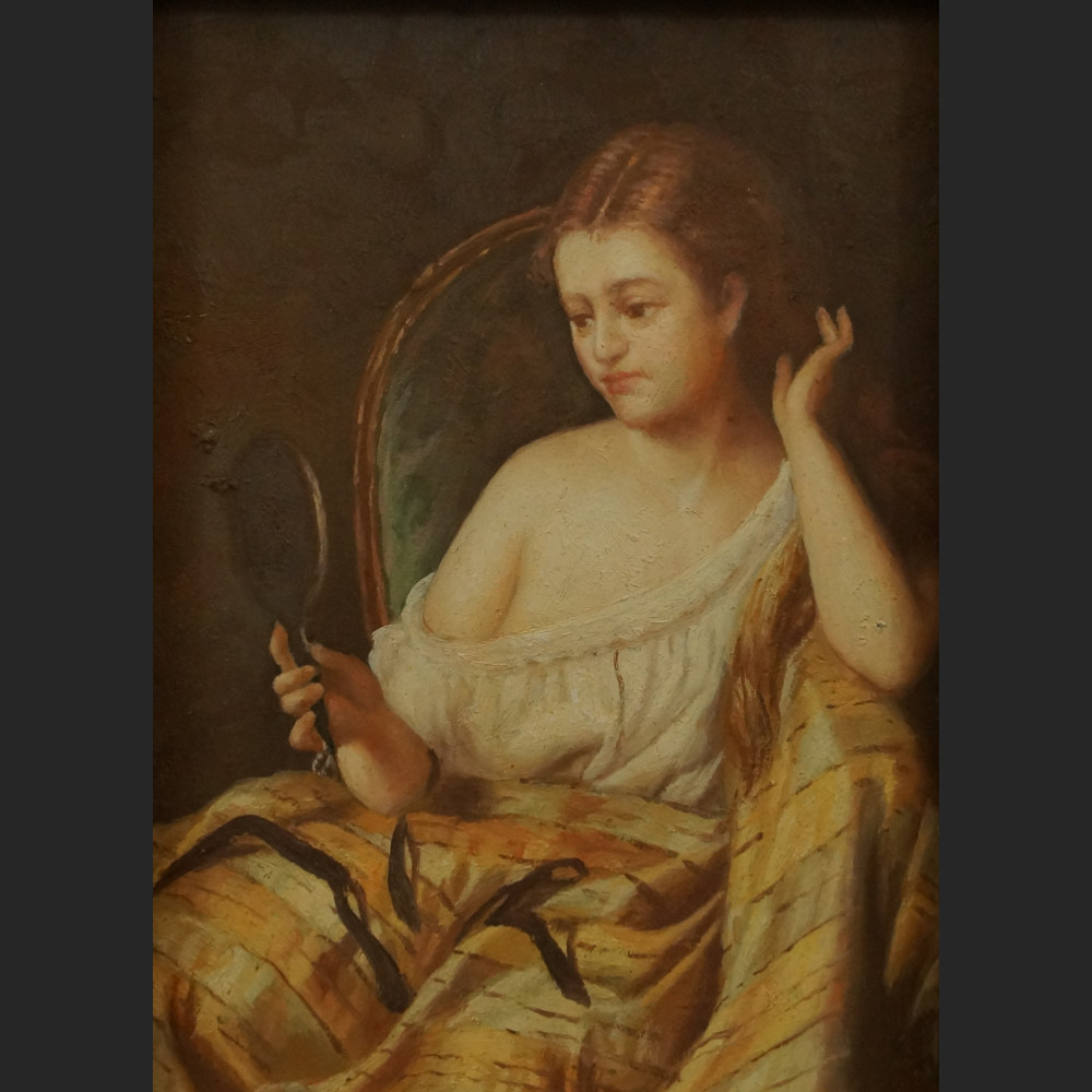 Portret dziewczyny z lusterkiem miniatura w ramie 