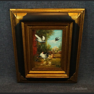 Obraz wiejska sielanka z kurami olejny w ramie Obraz wiejska sielanka z kurami olejny w ramie