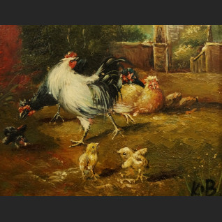 Obraz wiejska sielanka z kurami olejny w ramie Obraz wiejska sielanka z kurami olejny w ramie