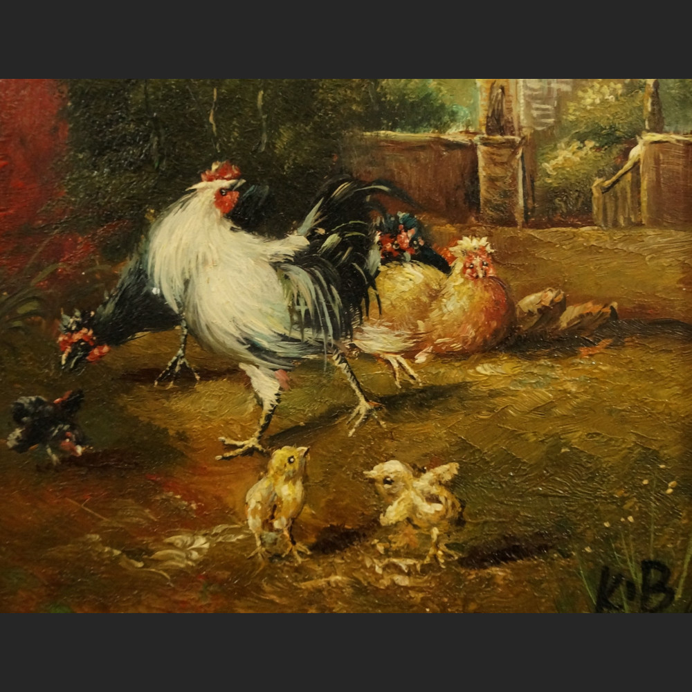 Obraz wiejska sielanka z kurami olejny w ramie Obraz wiejska sielanka z kurami olejny w ramie