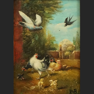 Obraz wiejska sielanka z kurami olejny w ramie Obraz wiejska sielanka z kurami olejny w ramie