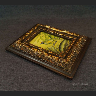 Miniatura olejna w ramie ptak na gałęzi 