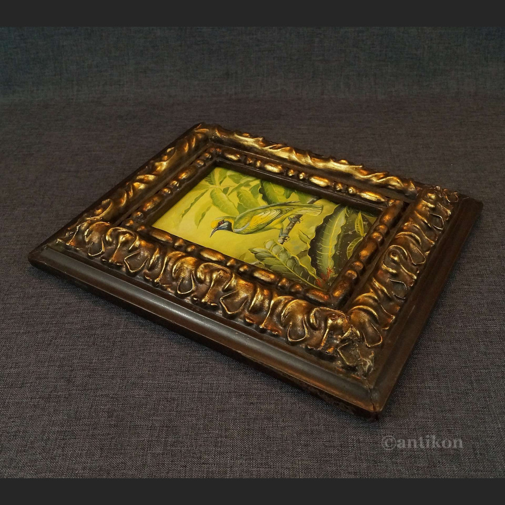 Miniatura olejna w ramie ptak na gałęzi 