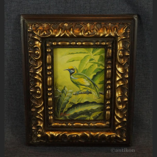 Miniatura olejna w ramie ptak na gałęzi 