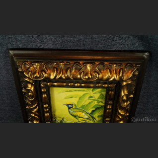 Miniatura olejna w ramie ptak na gałęzi 