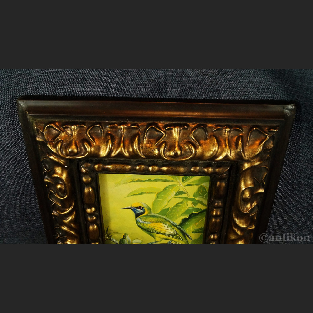 Miniatura olejna w ramie ptak na gałęzi 