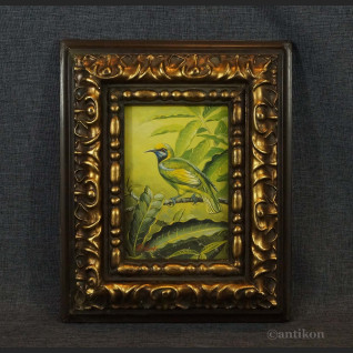 Miniatura olejna w ramie ptak na gałęzi 