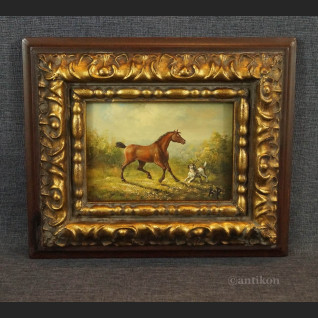 Miniatura olejna koń na polu  Miniatura olejna koń na polu
