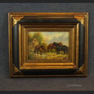 Konie obraz olejny w złotej ramie 