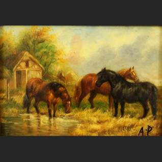 Konie obraz olejny w złotej ramie  Konie obraz olejny w złotej ramie