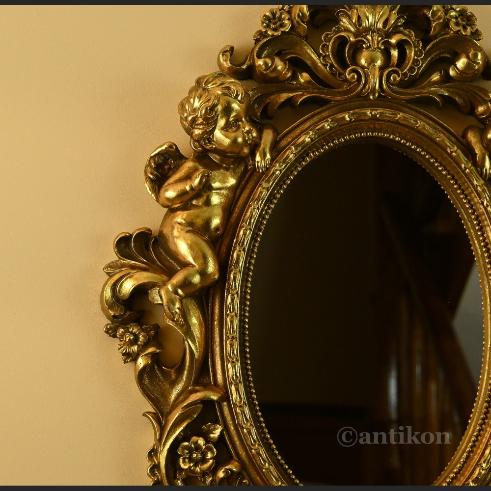 Lustro złote z aniołami owalne Lustro złote z aniołami owalne