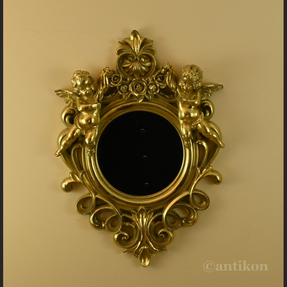 Lustro ozdobne z aniołkami w złotej ramie  Lustro ozdobne z aniołkami w złotej ramie