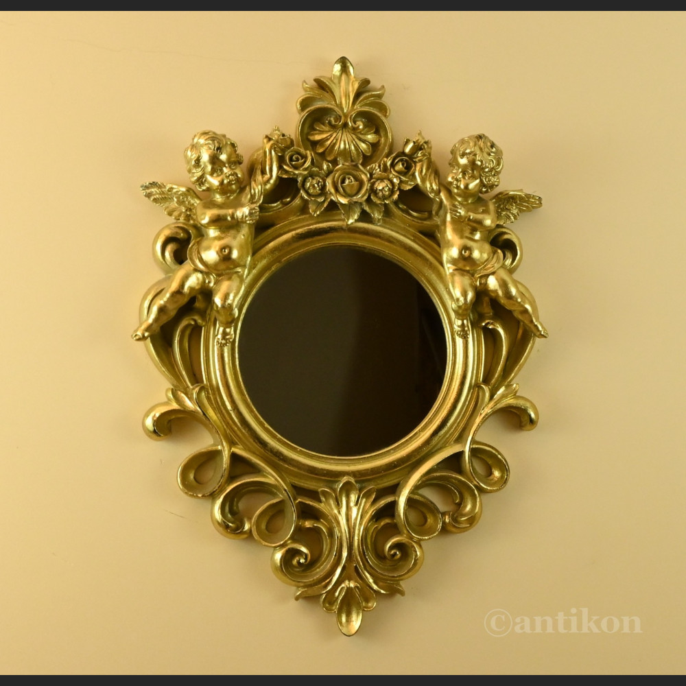 Lustro ozdobne z aniołkami w złotej ramie  Lustro ozdobne z aniołkami w złotej ramie