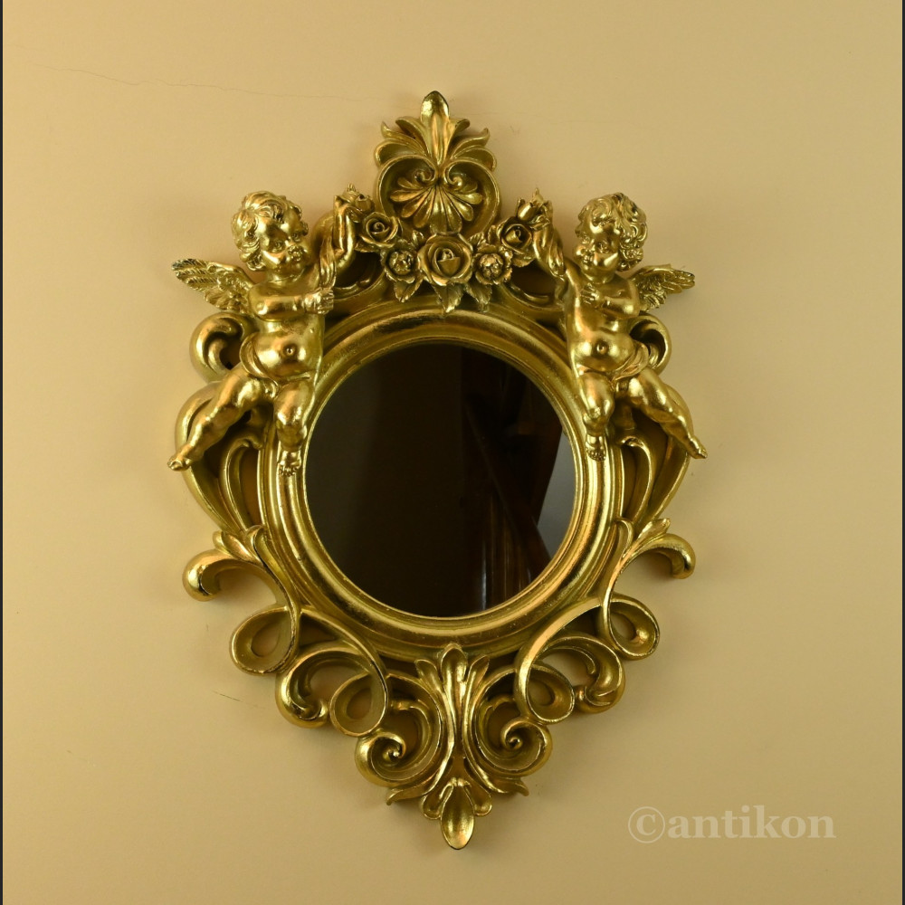 Lustro ozdobne z aniołkami w złotej ramie  Lustro ozdobne z aniołkami w złotej ramie