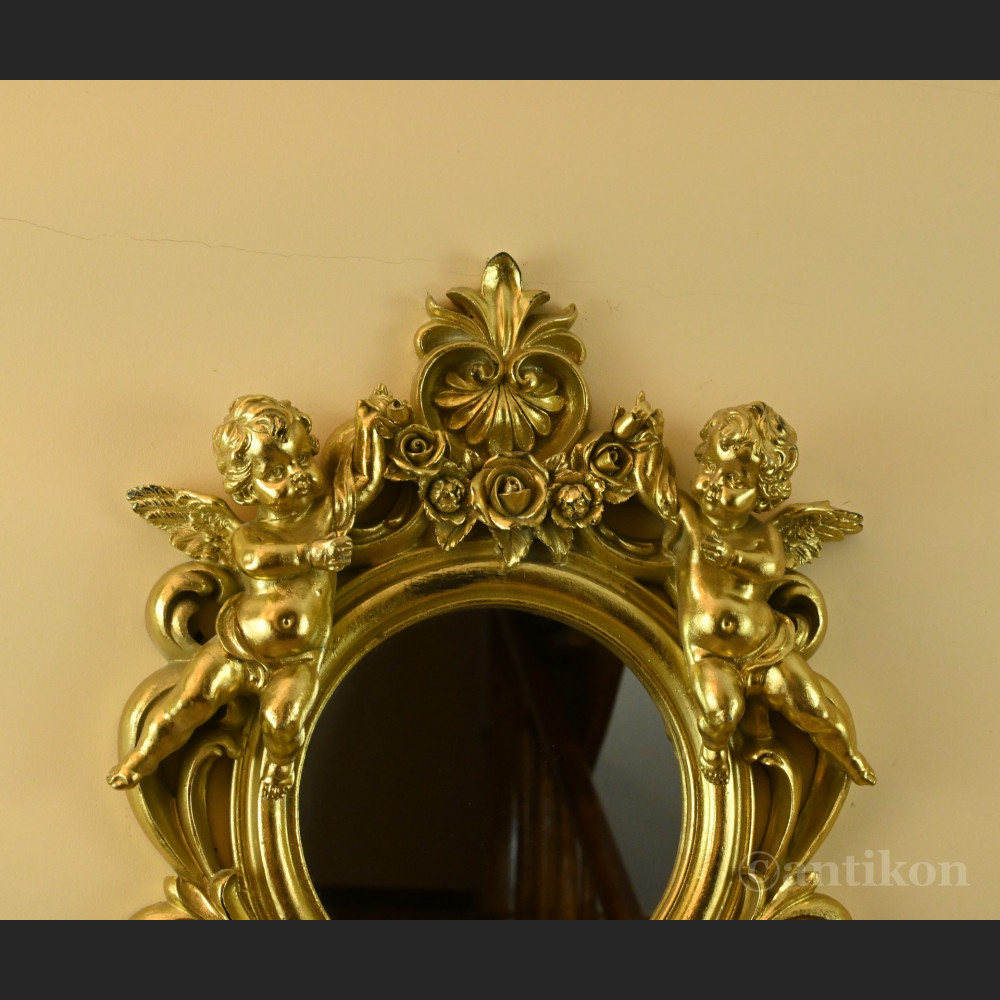 Lustro ozdobne z aniołkami w złotej ramie  Lustro ozdobne z aniołkami w złotej ramie