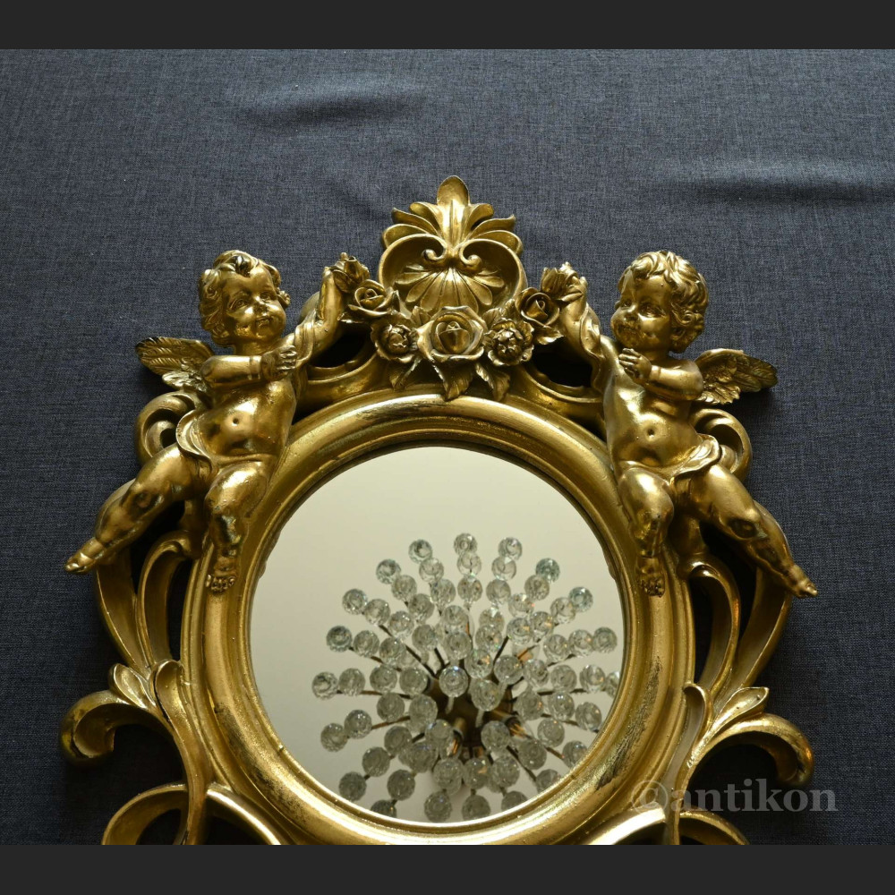 Lustro ozdobne z aniołkami w złotej ramie  Lustro ozdobne z aniołkami w złotej ramie