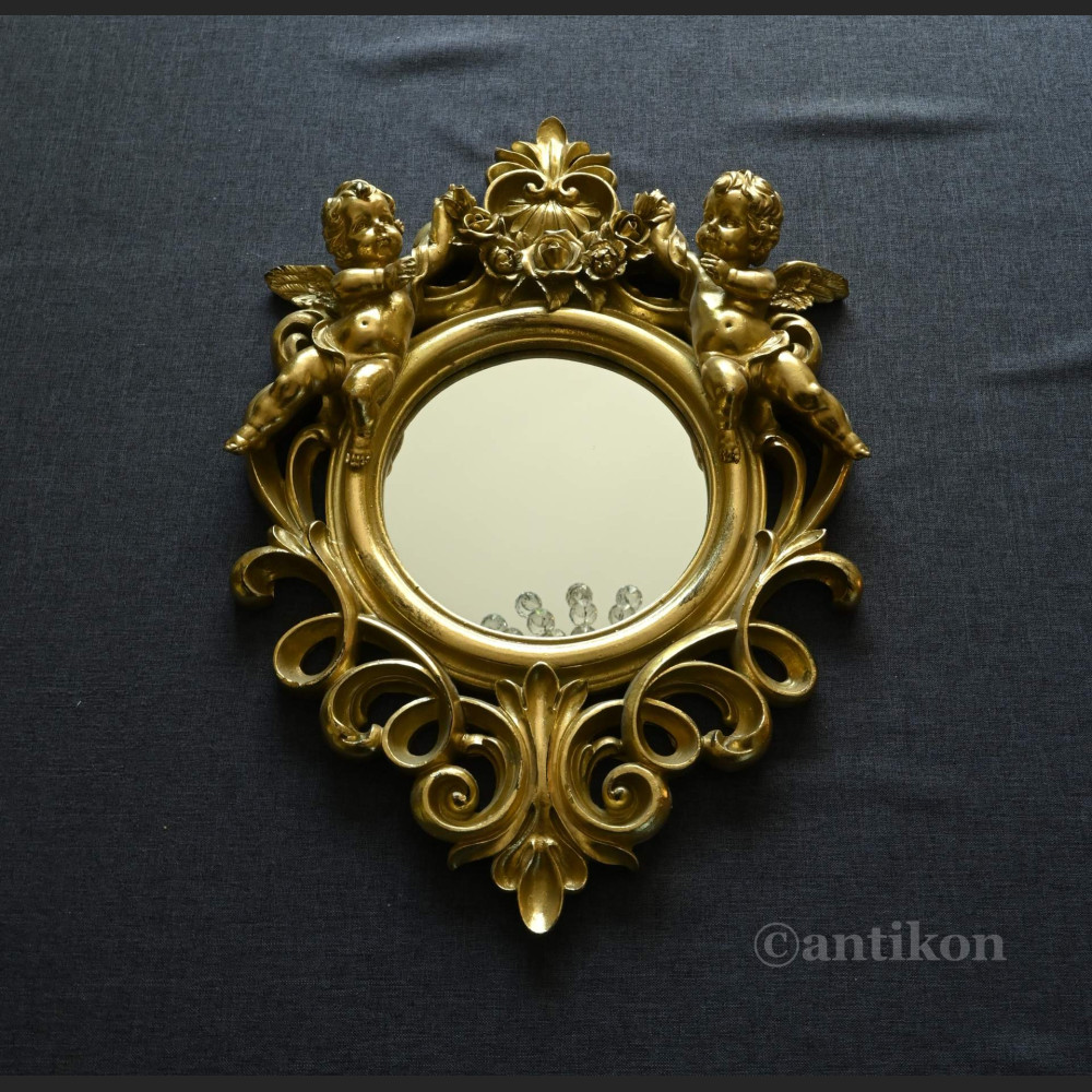 Lustro ozdobne z aniołkami w złotej ramie  Lustro ozdobne z aniołkami w złotej ramie