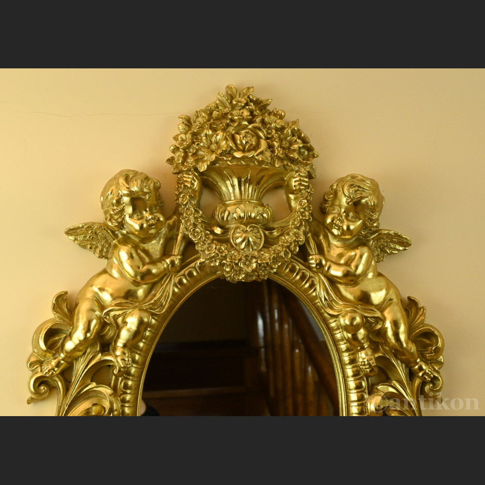 Lustro barokowe złote z amorkami 
