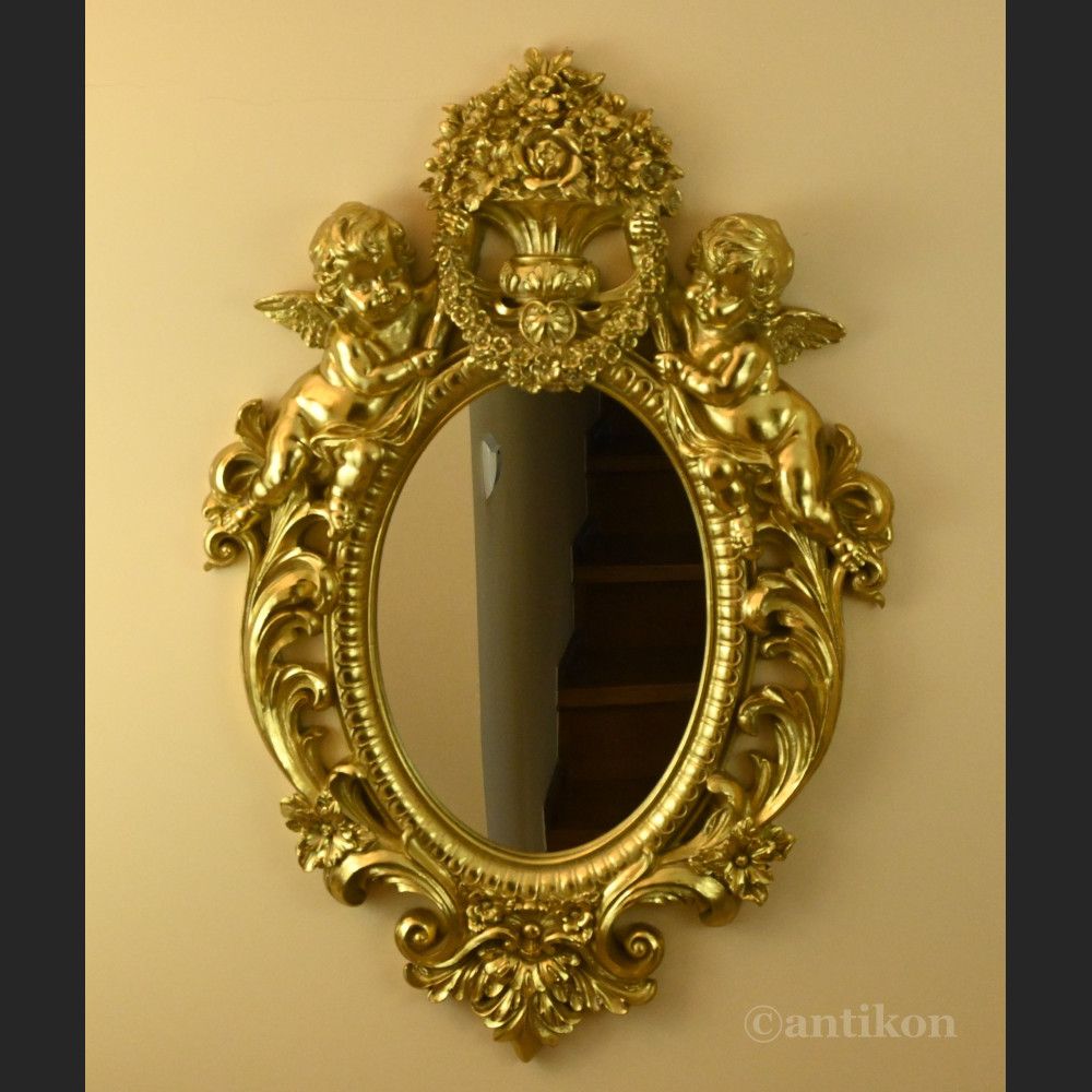 Lustro barokowe złote z amorkami 